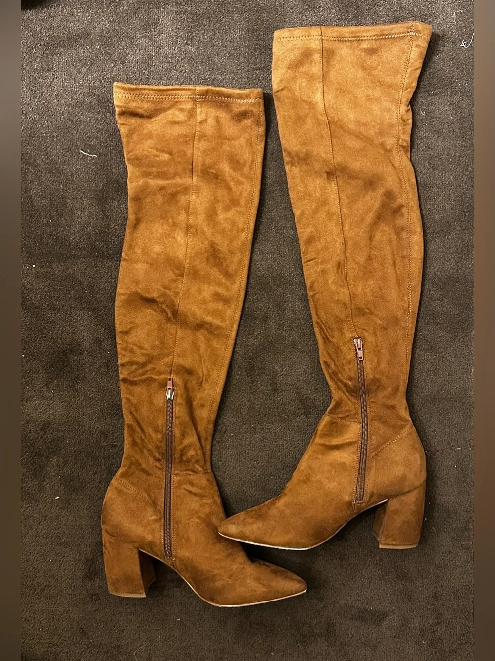 Brown Suede Knee High Boots Pointed Toe Slouchy Western Cowgirl Festival Boho
